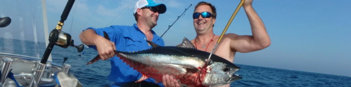 Nick Honachefsky and another angler holding a bluefin tuna
