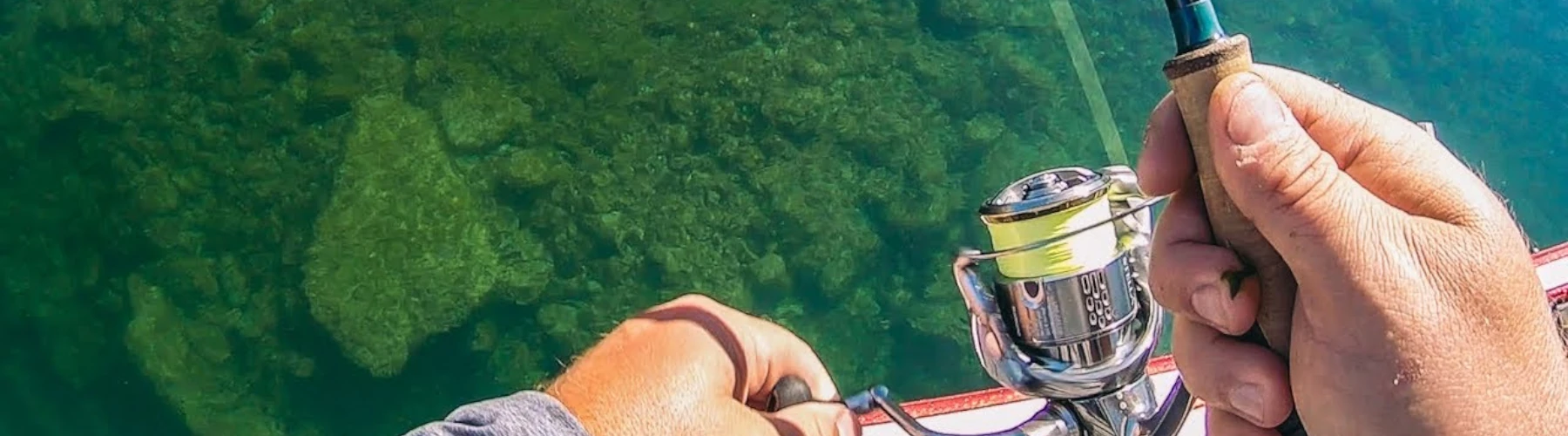 Close-up of an angler fishing in super clear water