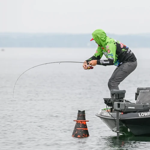 Adrian Avena fishing from his boat during the Cayuga Lake Tournament