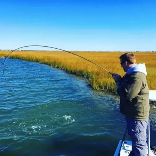 An angler with a bite